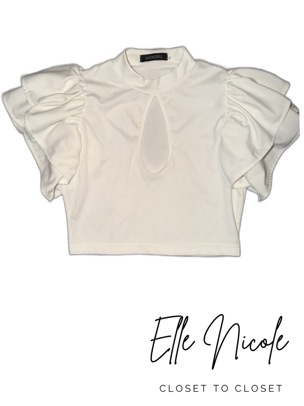 Women's White Ruffle Sleeve Crop Top
